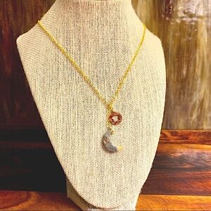 Handmade Agate Moon and Star Charm Necklace